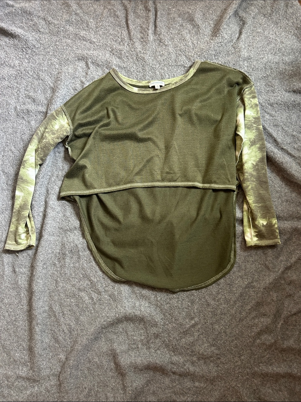EARTHBOUND Olive Green Layered Long Sleeve Tee with Tie-Dye Sleeves